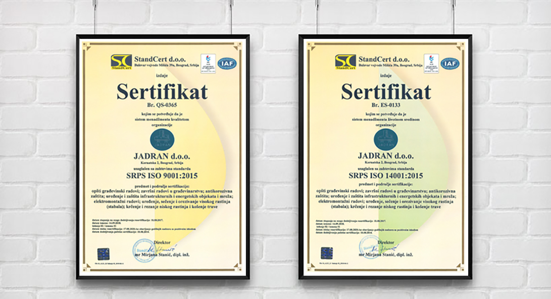 Sertifikat SRPS ISO 9001-2015 i SRPS ISO 14001-2015